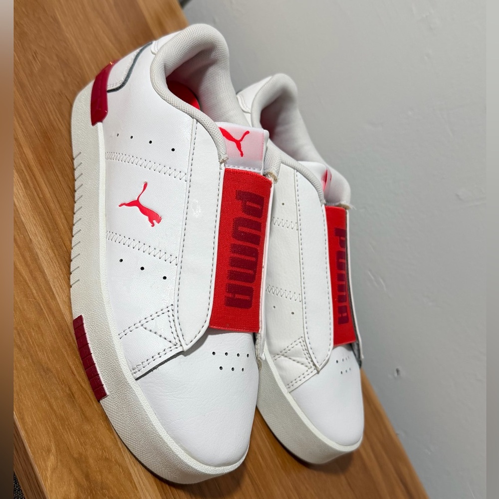 Puma White Slip-On Sneakers with Pink Logo Panel